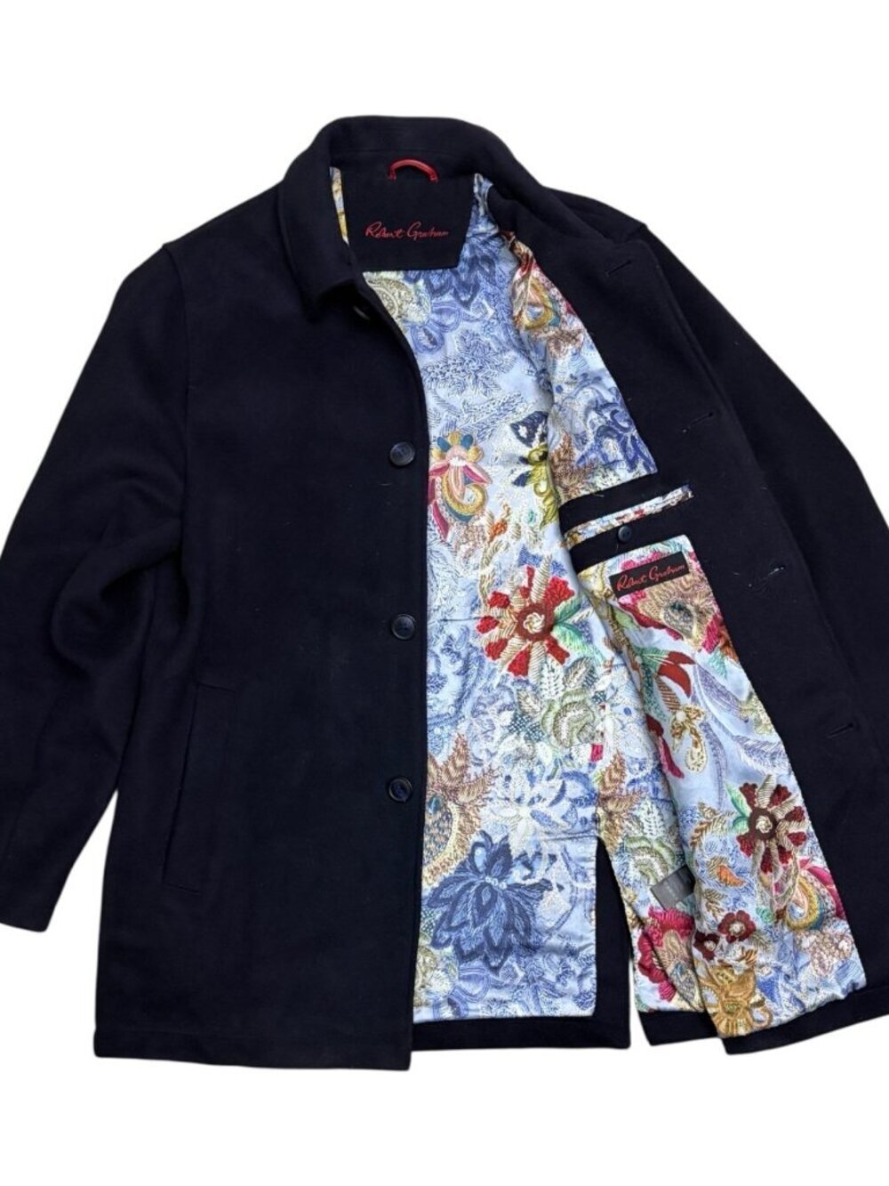 ROBERT GRAHAM Wool Blend Luxury Designer Business Trench Pea Coat Mens Medium